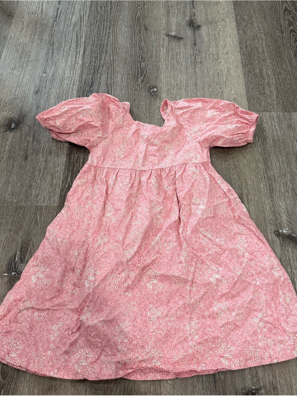 Girls' Pink Puff-Sleeve Floral Casual Dress